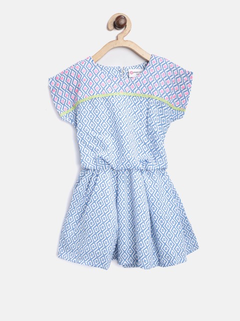 

Peppermint Girls Blue & White Printed Blouson Dress