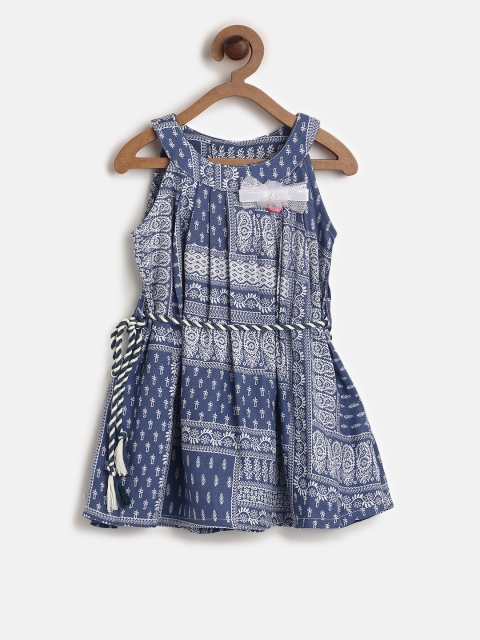 

Peppermint Girls Blue Printed Fit and Flare Dress
