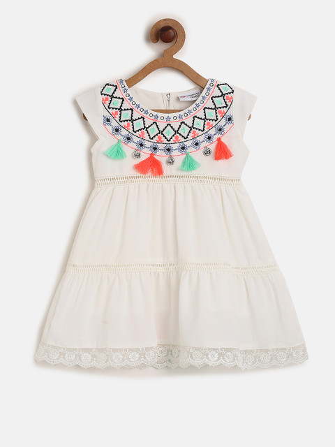 

Peppermint Girls Off-White Embroidered Fit and Flare Dress