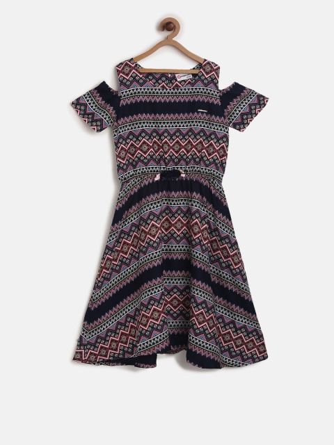 

Peppermint Girls Navy Blue Printed A-Line Dress