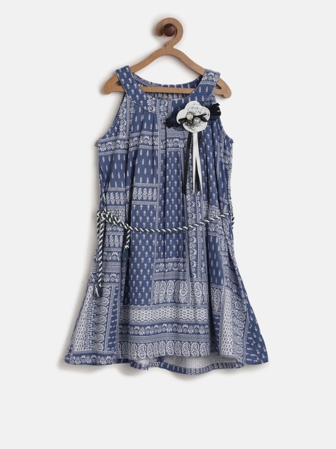 

Peppermint Girls Blue Printed A-Line Dress