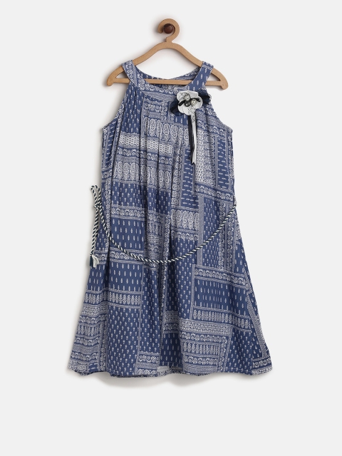 

Peppermint Girls Blue Printed A-Line Dress