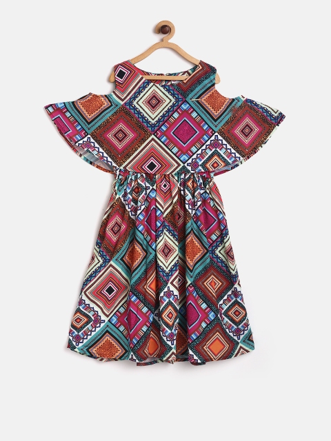 

Peppermint Girls Multicoloured Printed Fit and Flare Dress, Multi