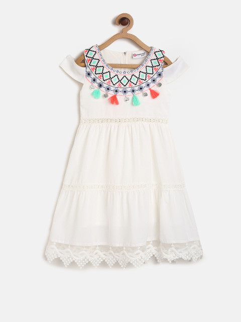 

Peppermint Girls Off-White Embroidered A-Line Dress