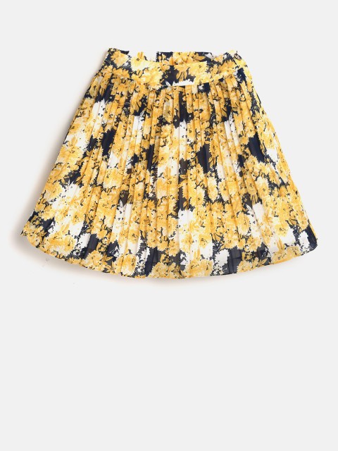 

Peppermint Girls Mustard Yellow Printed & Pleated Skirt