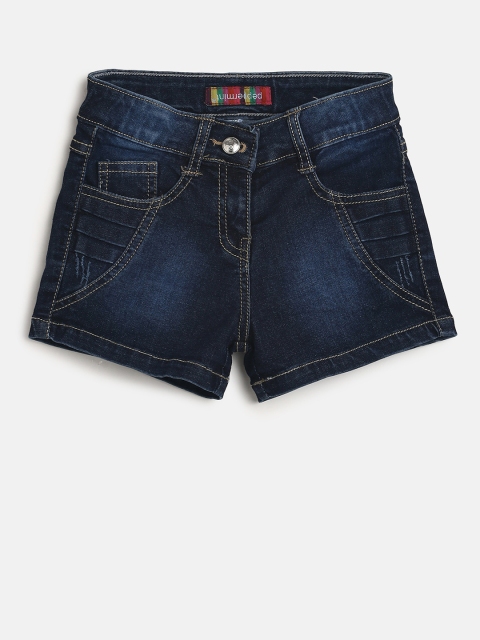 

Peppermint Girls Navy Blue Washed Regular Fit Denim Shorts