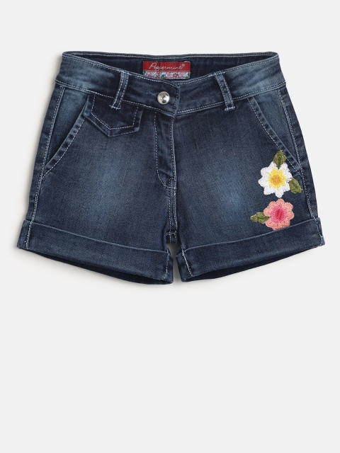 

Peppermint Girls Blue Solid Regular Fit Denim Shorts