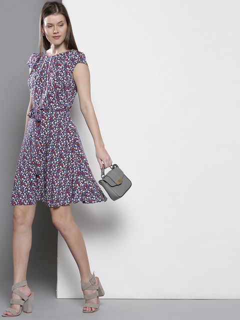 

DOROTHY PERKINS Women Blue & Red Printed Fit & Flare Dress