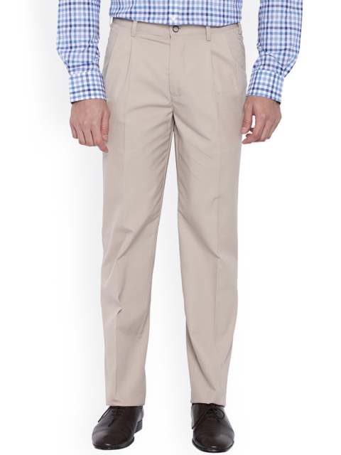 

Park Avenue Men Beige Slim Fit Self Design Formal Trousers