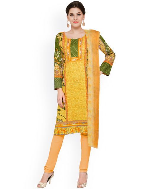 

Saree mall Yellow & Fluorescent Green Cotton Blend Unstitched Dress Material