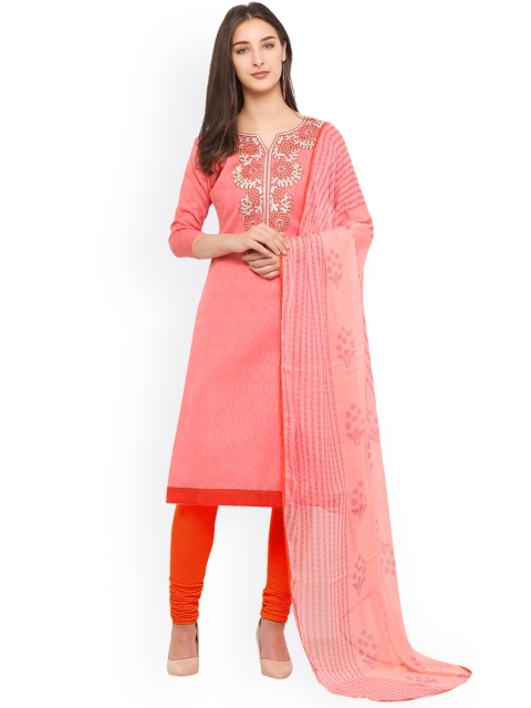 

Saree mall Peach-Coloured & Orange Cotton Blend Unstitched Dress Material