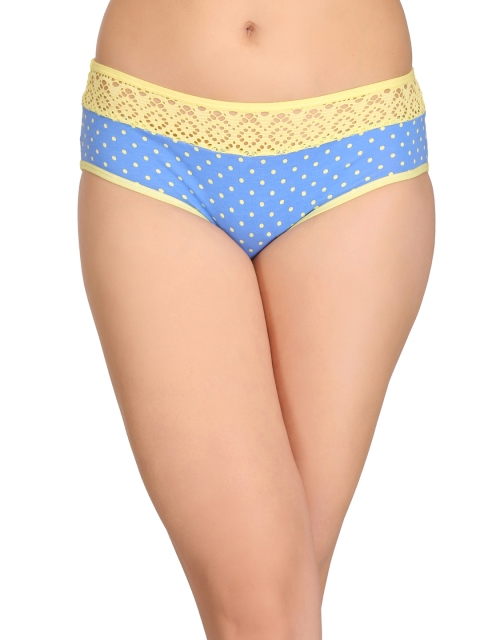 

Clovia Mid Waist Polka Print Hipster Panty With Lace Waist PN2367P03, Blue