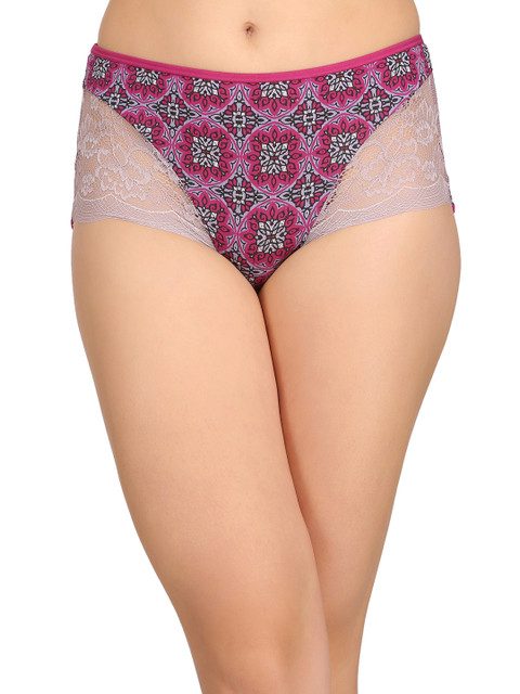 

Clovia High Waist Printed Hipster Panty With Lace Wings PN2371P15, Purple