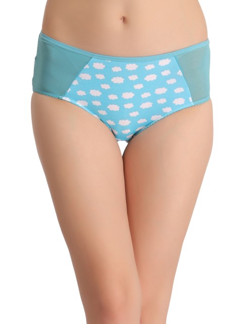 

Clovia Women Blue Printed Hipster Briefs with Powernet Wings PN1527P03
