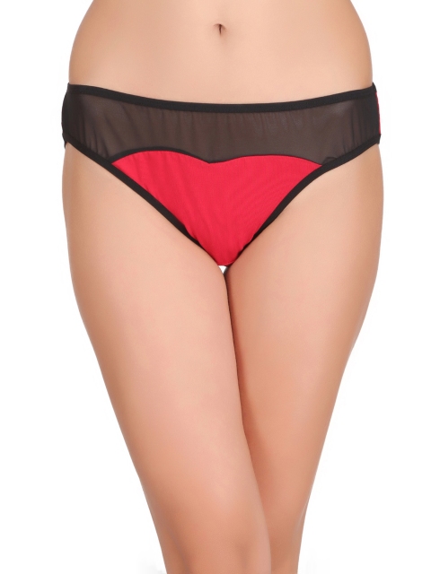 

Clovia Cotton Low Waist Bikini With Powernet Panel PN2016P04, Red