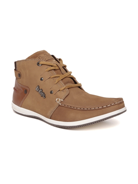 

Lee Cooper Men Brown Colourblocked Leather Mid-Top Flat Boots