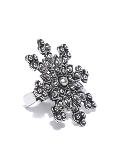 

Infuzze Oxidised Silver-Toned Textured Adjustable Ring
