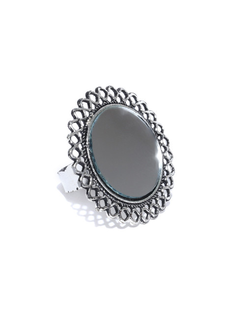 

Infuzze Oxidised Silver-Toned Mirror Adjustable Ring
