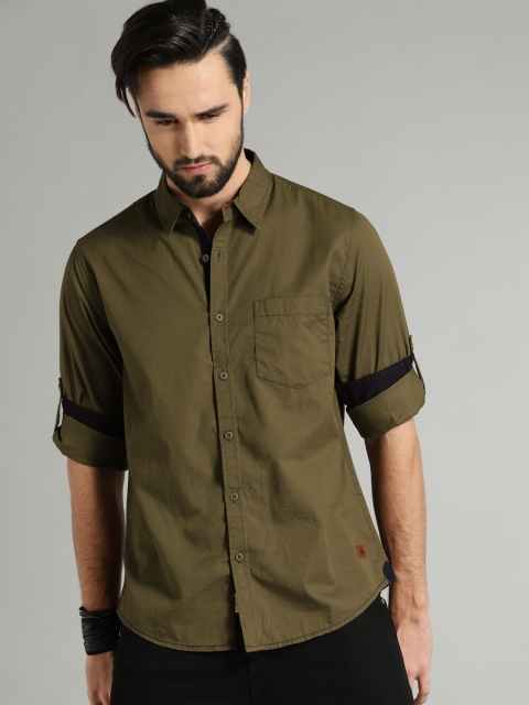 

Roadster Men Olive Green Regular Fit Solid Casual Shirt