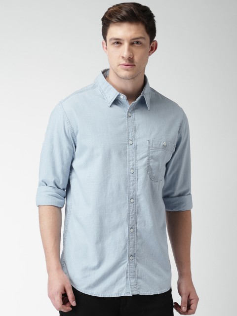 

Aeropostale Men Blue Regular Fit Solid Denim Casual Shirt