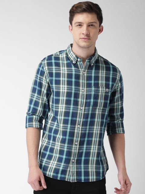 

Aeropostale Men Navy Blue & Green Regular Fit Checked Casual Shirt