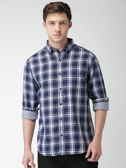 

Aeropostale Men Navy & White Regular Fit Checked Casual Shirt, Navy blue