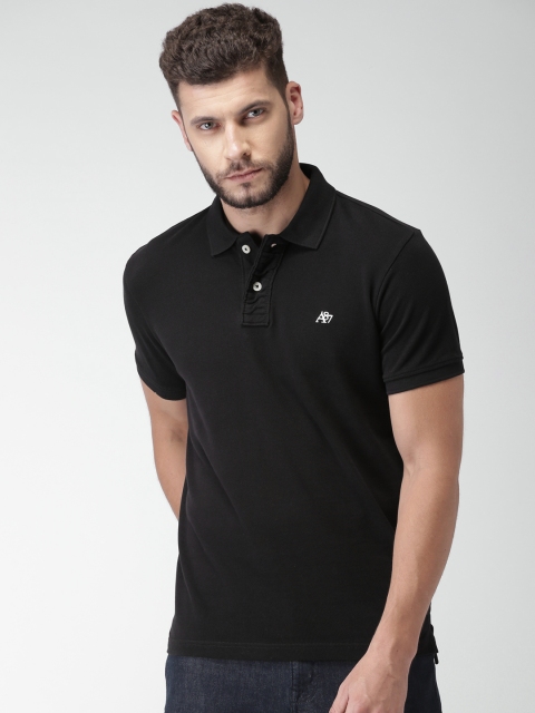 

Aeropostale Men Black Solid Polo T-shirt