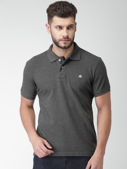 

Aeropostale Men Charcoal Grey Solid Polo Collar T-shirt