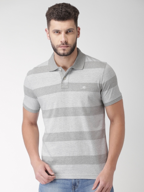 

Aeropostale Men Grey Striped Polo Collar T-shirt