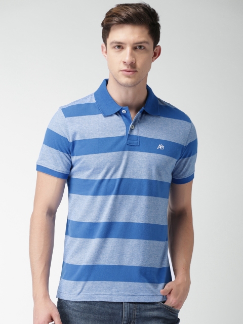 

Aeropostale Men Blue Striped Polo Collar T-shirt