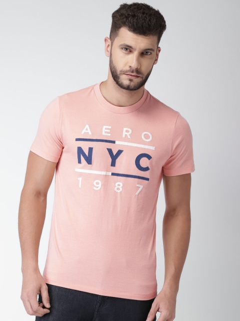 

Aeropostale Men Peach-Coloured Self Design Round Neck T-shirt