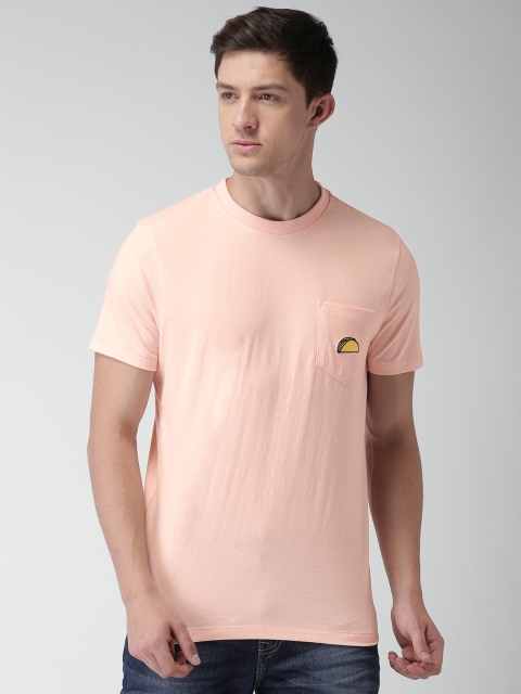 

Aeropostale Men Pink Solid Round Neck T-shirt
