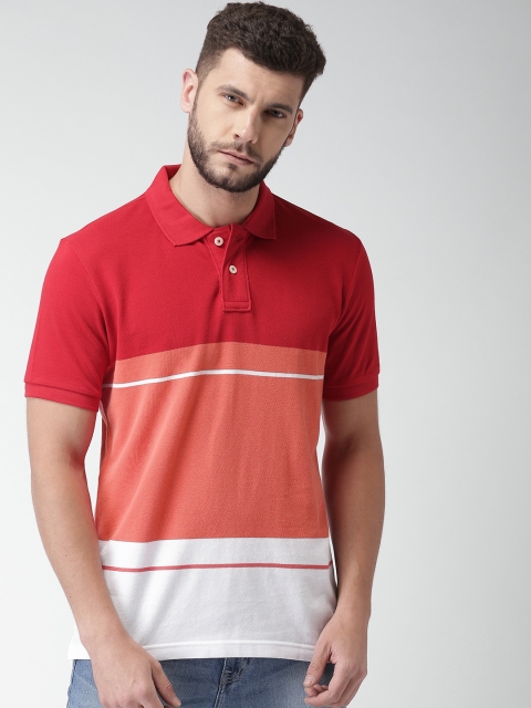 

Aeropostale Men Red & White Colourblocked Polo Collar T-shirt