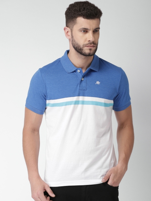 

Aeropostale Men Blue & White Colourblocked Polo T-Shirt