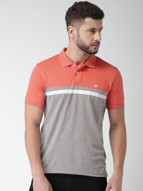 

Aeropostale Men Coral & Grey Colourblocked Polo T-shirt