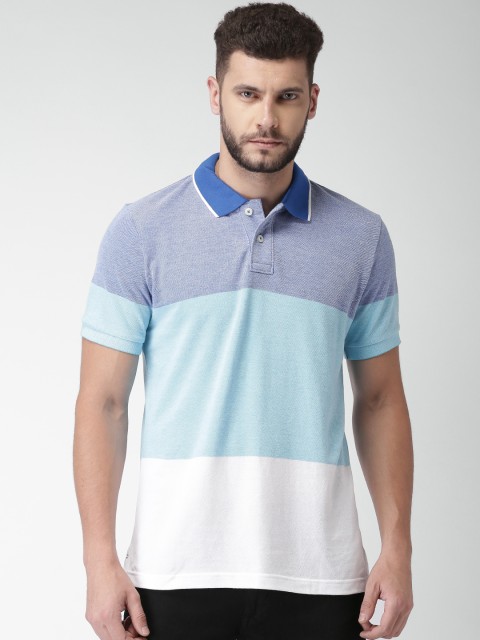 

Aeropostale Men Blue & White Colourblocked Polo T-shirt