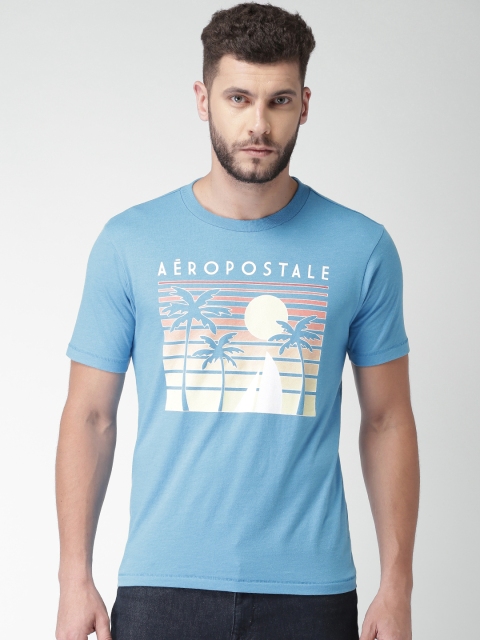 

Aeropostale Men Blue Printed Round Neck T-shirt