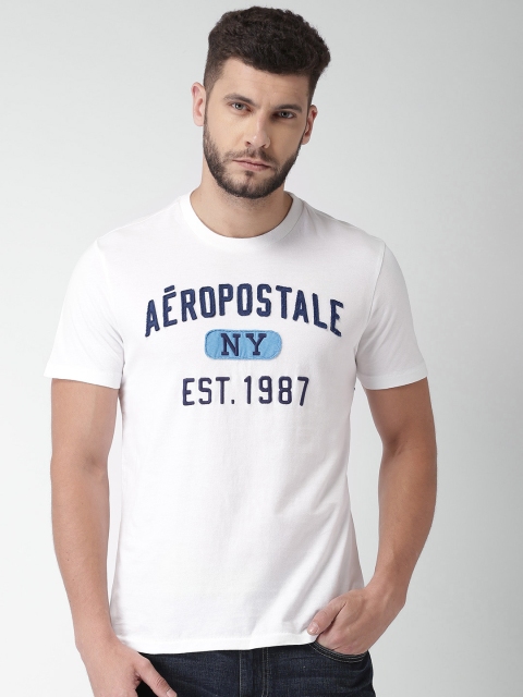 

Aeropostale Men White Self Design Round Neck Pure Cotton T-shirt