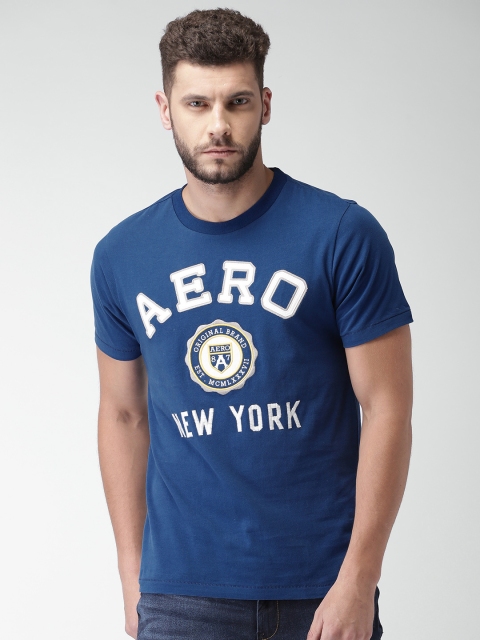

Aeropostale Men Navy Blue Self Design Round Neck T-shirt