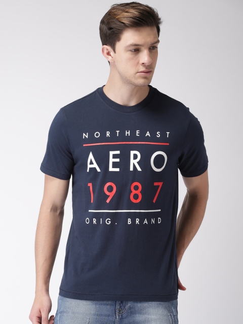 

Aeropostale Men Navy Printed Round Neck Pure Cotton T-shirt, Navy blue