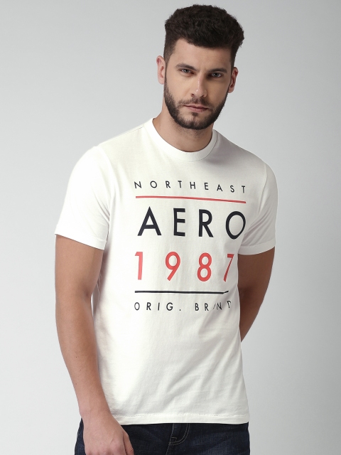

Aeropostale Men White Printed Round Neck Pure Cotton T-shirt