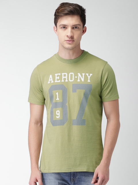 

Aeropostale Men Olive Green Printed Round Neck T-shirt