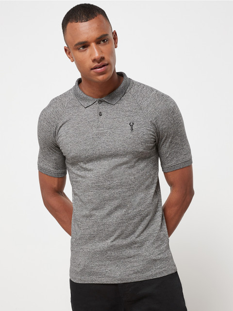 

next Men Grey Solid Polo Collar T-shirt