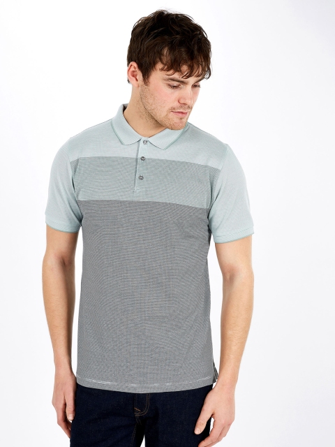 

next Men Grey Striped Polo Collar T-shirt