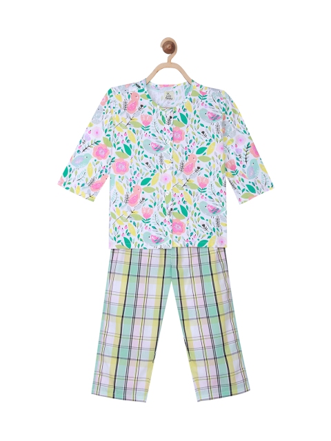 

A Little Fable Girls Green & Multicoloured Printed Night suit