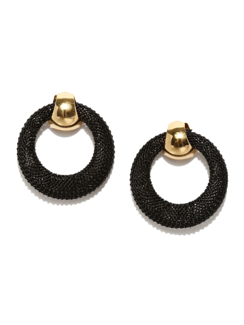 

Ayesha Black & Gold-Toned Circular Drop Earrings