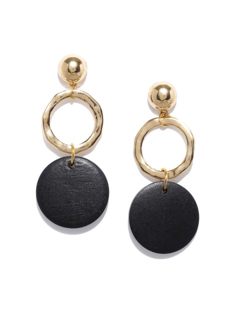 

Ayesha Gold-Toned & Black Circular Drop Earrings