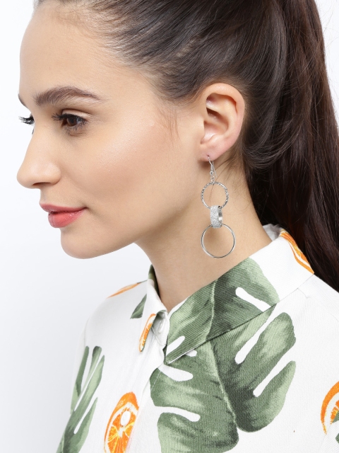 

Ayesha Silver-Toned Circular Drop Earrings