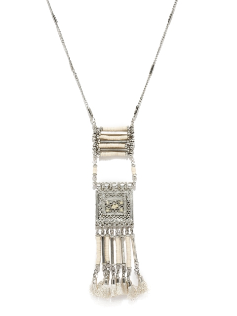 

Ayesha Off-White & Silver-Toned Tasselled Necklace