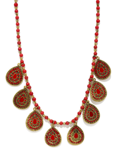 

Ayesha Red & Gold-Toned Statement Necklace